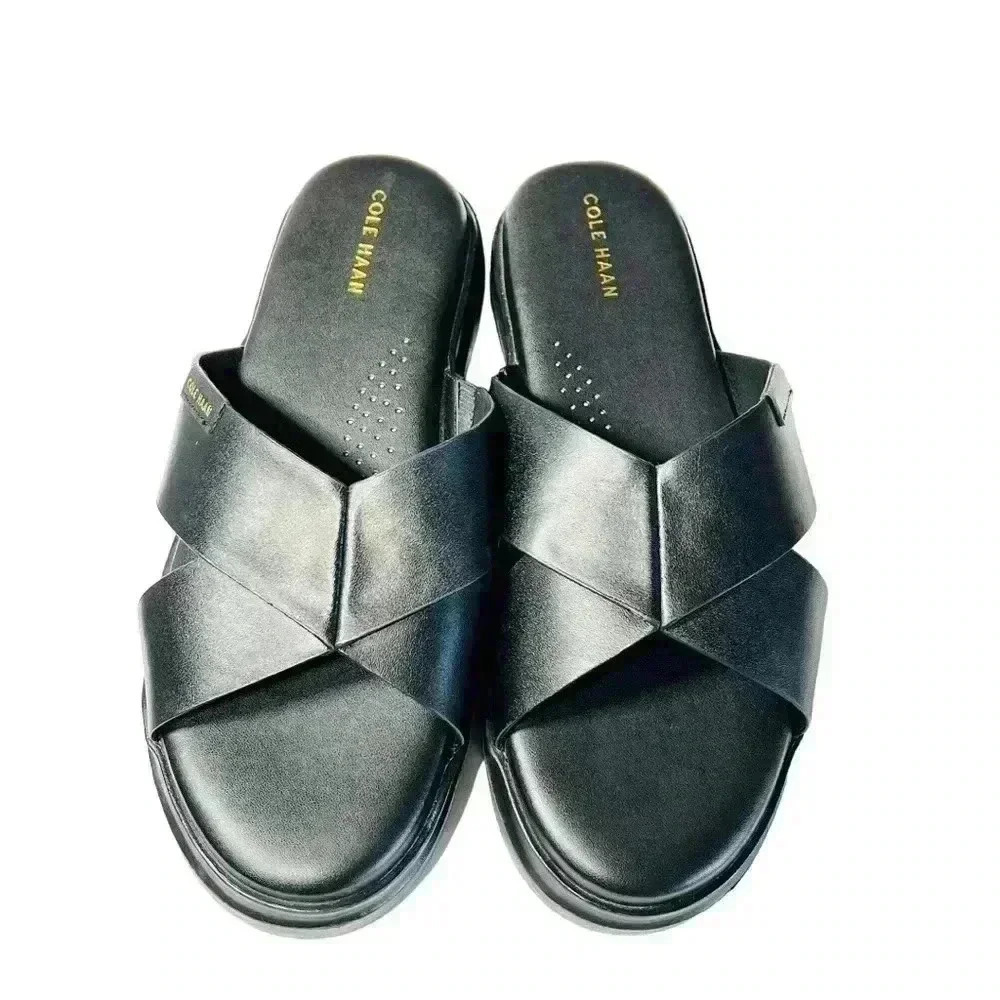 WOMEN’S COLE HAAN BLACK LEATHER SLIDE SANDALS SIZE 8 VERY GOOD QUALITY LEATHER